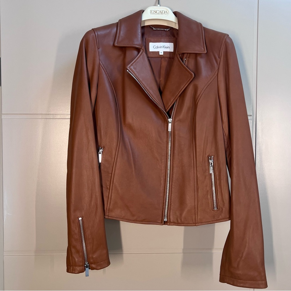 Calvin Klein Leather Biker Jacket Size Medium